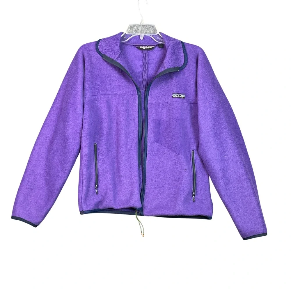 Patagonia Fleece Jacket Womens 11/12 Purple Vintage Synchilla USA *Broken ZIp
